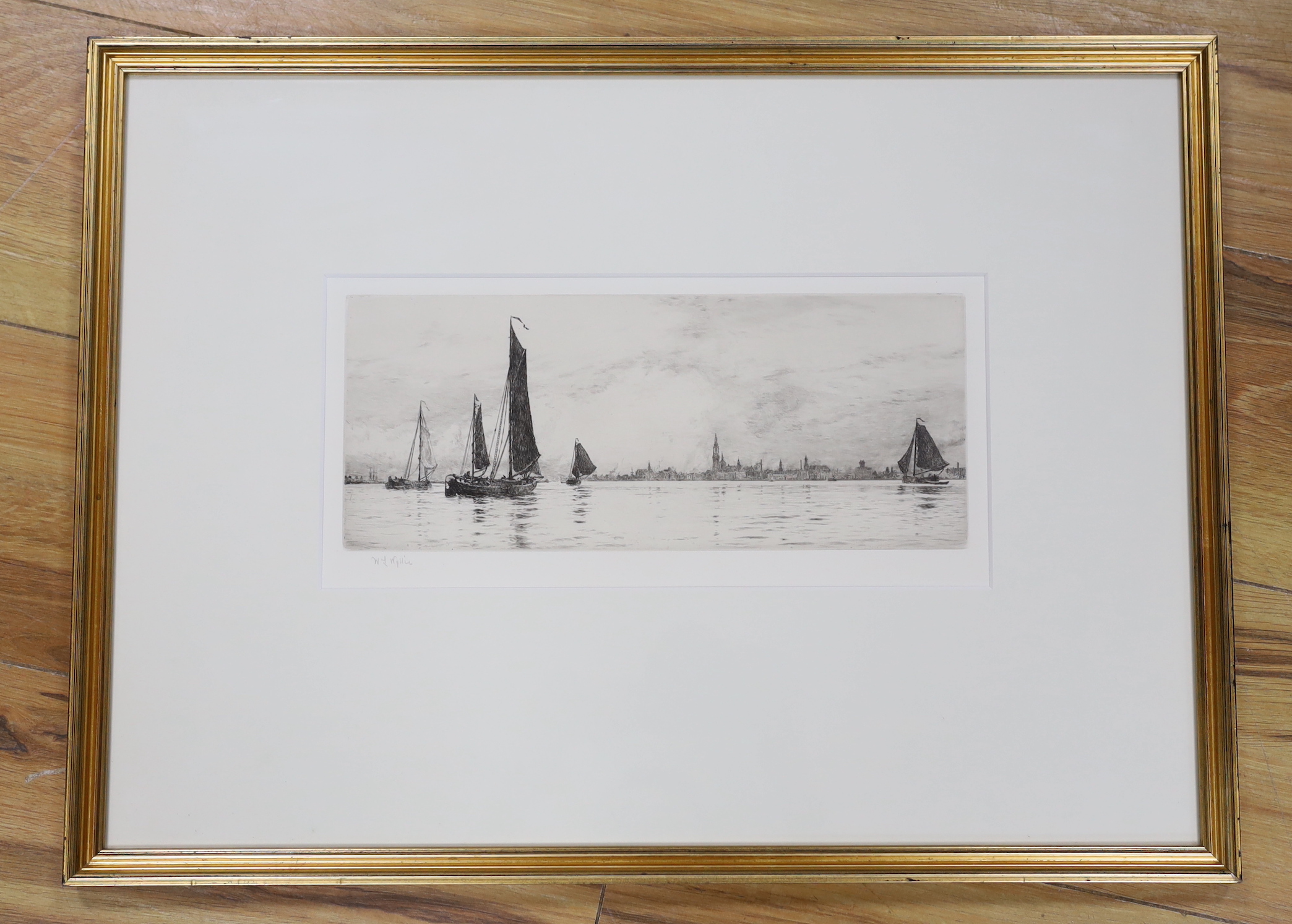 William Lionel Wyllie (1851-1931), etching, 'Antwerp', signed in pencil, 15 x 32cm